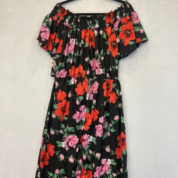 NWT Blush Off the Shoulder Black Floral Jumpsuit Womens 1X Red Lightweight XL - Picture 16 of 16